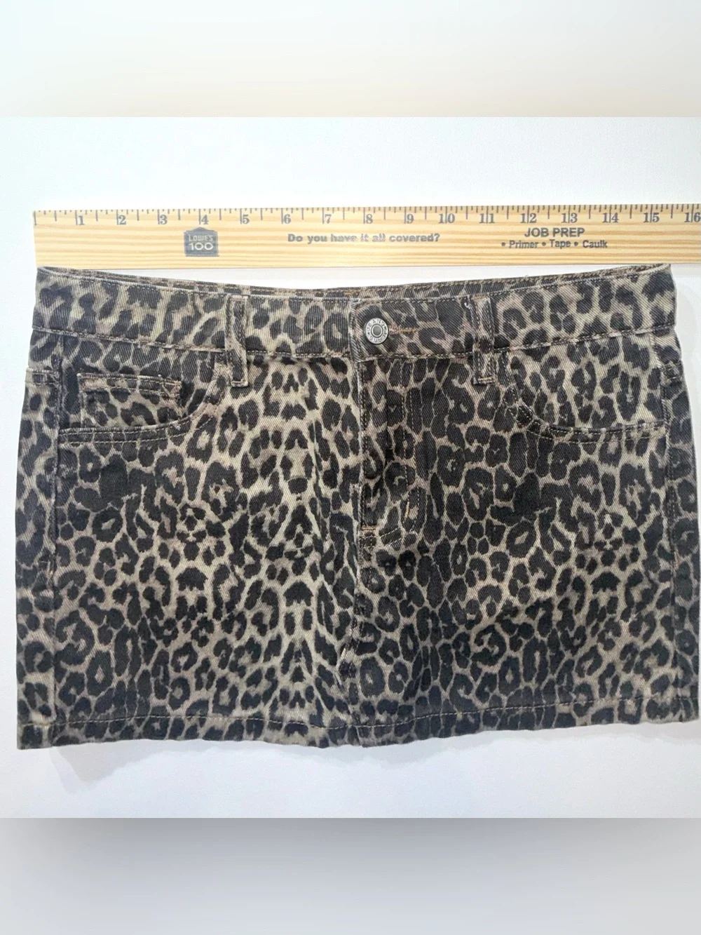 Orange Kiss Leopard Print Denim Mini Skirt Size Small